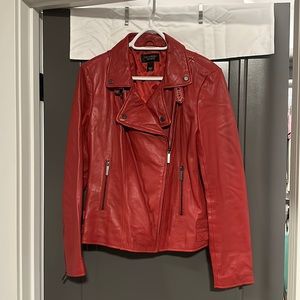Red leather moto jacket